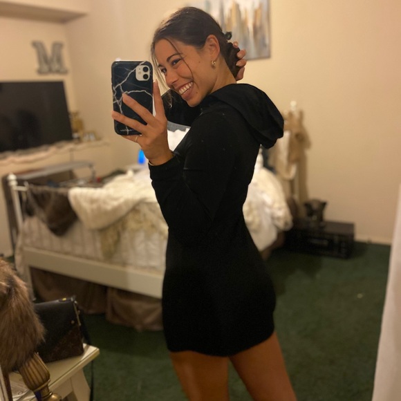 Black Hoodie Tight Dress - Picture 2 of 3